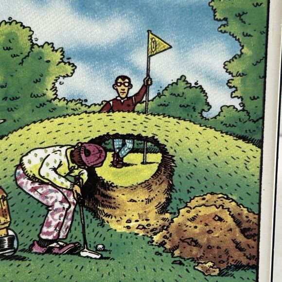 Vintage Funny Golf Golfer Tile Plaque with Stand Gill 4 1/2" Square Taiwan 1988 - Picture 2 of 6